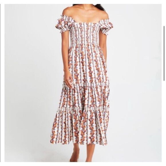 O.p.t Women's Floral Smocked Midi Dress Multicolor Size M Party/Cocktail NWOT - Picture 2 of 9